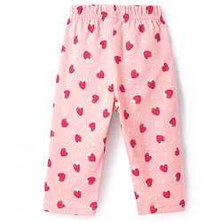 Babyhug Cotton Knit Half Sleeves Co-ords Front Open Night Suit with Polka Dots & Strawberry Print - Pink