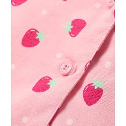 Babyhug Cotton Knit Half Sleeves Co-ords Front Open Night Suit with Polka Dots & Strawberry Print - Pink