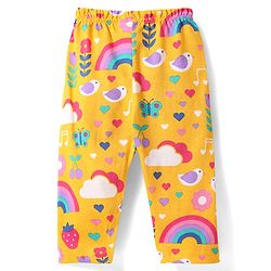 Babyhug Cotton Knit Half Sleeves Co-ords Front Open Night Suit with Tropical Theme Print - Yellow