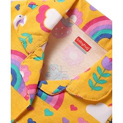 Babyhug Cotton Knit Half Sleeves Co-ords Front Open Night Suit with Tropical Theme Print - Yellow