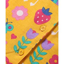 Babyhug Cotton Knit Half Sleeves Co-ords Front Open Night Suit with Tropical Theme Print - Yellow