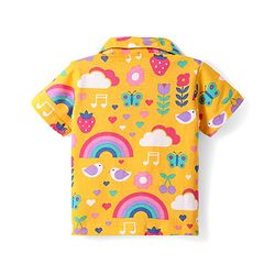 Babyhug Cotton Knit Half Sleeves Co-ords Front Open Night Suit with Tropical Theme Print - Yellow