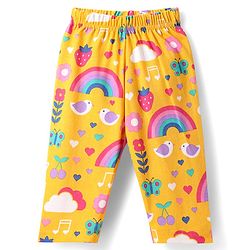 Babyhug Cotton Knit Half Sleeves Co-ords Front Open Night Suit with Tropical Theme Print - Yellow