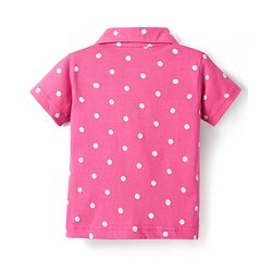Babyhug Cotton Knit Half Sleeves Co-ords Front Open Night Suit with Polka Dots Print - Dark Pink