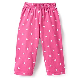 Babyhug Cotton Knit Half Sleeves Co-ords Front Open Night Suit with Polka Dots Print - Dark Pink