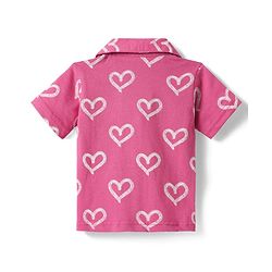 Babyhug Cotton Knit Half Sleeves Co-ords Front Open Night Suit with Hearts Print - Dark Pink