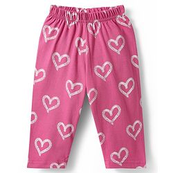 Babyhug Cotton Knit Half Sleeves Co-ords Front Open Night Suit with Hearts Print - Dark Pink