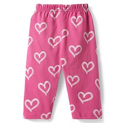 Babyhug Cotton Knit Half Sleeves Co-ords Front Open Night Suit with Hearts Print - Dark Pink