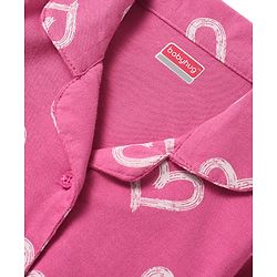 Babyhug Cotton Knit Half Sleeves Co-ords Front Open Night Suit with Hearts Print - Dark Pink