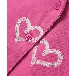 Babyhug Cotton Knit Half Sleeves Co-ords Front Open Night Suit with Hearts Print - Dark Pink