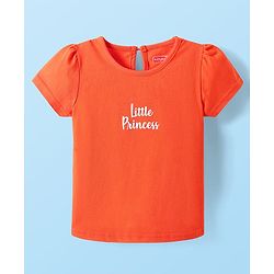 Babyhug Cotton Woven Hearts Printed Frock with Half Sleeves Inner Tee - White & Orange