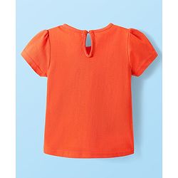 Babyhug Cotton Woven Hearts Printed Frock with Half Sleeves Inner Tee - White & Orange