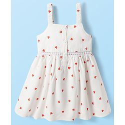 Babyhug Cotton Woven Hearts Printed Frock with Half Sleeves Inner Tee - White & Orange