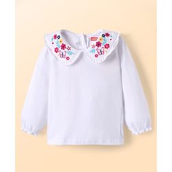Babyhug 100% Cotton Full Sleeves Floral & Butterfly Embroidered Frock With Inner Tee - Dark Pink & White