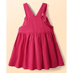 Babyhug 100% Cotton Full Sleeves Floral & Butterfly Embroidered Frock With Inner Tee - Dark Pink & White