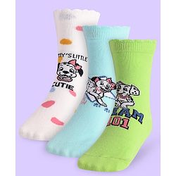 Cute Walk By Babyhug Non Terry Knit Anti Bacterial Socks With Dalmatians Graphics Pack Of 3 - White Light Blue & Light Green