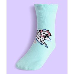 Cute Walk By Babyhug Non Terry Knit Anti Bacterial Socks With Dalmatians Graphics Pack Of 3 - White Light Blue & Light Green