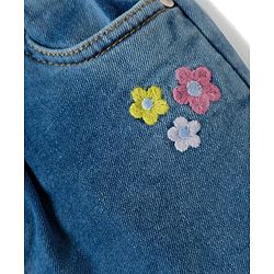 Babyhug Mid Thigh Denim Skirt with Floral Embroidery - Blue