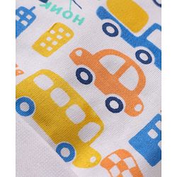 Babyhug 100% Cotton Knit Cap Mittens & Booties Set with Vehicle Print White - Diameter 10 cm