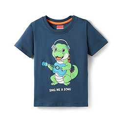 Babyhug Cotton Knit Half Sleeves T-Shirt with Dino Print - Navy Blue