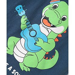 Babyhug Cotton Knit Half Sleeves T-Shirt with Dino Print - Navy Blue