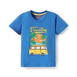 Babyhug Cotton Knit Half Sleeves T-Shirt with Beach Theme Print - Blue