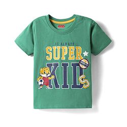 Babyhug Cotton Knit Half Sleeves T-Shirt With Super Kid Text Print - Green