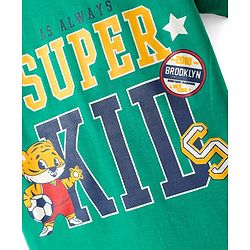 Babyhug Cotton Knit Half Sleeves T-Shirt With Super Kid Text Print - Green