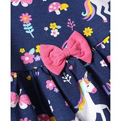 Babyhug Cotton  Woven Half Sleeves Inner T-Shirt & Frock with Unicorn Print & Bow Applique - Blue & White