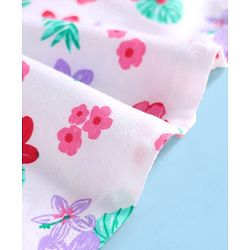Babyhug Single Jersey Knit Half Sleeves Frock With Floral Print & Smock Detailing - White