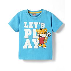 Babyhug Cotton Knit Half Sleeves T-Shirt With Animal & Play Like Text Print -  Light Blue