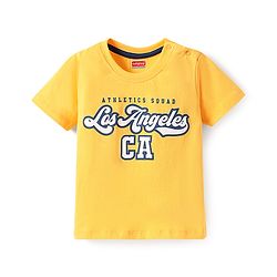 Babyhug Cotton Knit Half Sleeves T-Shirt with Los Angeles Text Print - Yellow