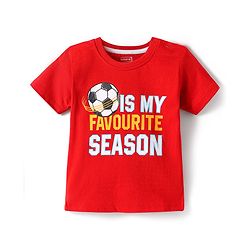 Babyhug Cotton Knit Half Sleeves T-Shirt With Its My Favourite Season Text Print - Red