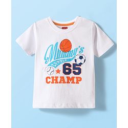 Babyhug Cotton Knit Half Sleeves T-Shirt With Sport Theme Text Print - White