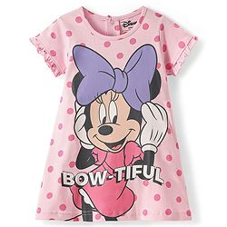Babyhug Disney Single Jersey Knit Half Sleeves Nighty with Minnie Mouse Graphics - Pink