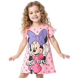 Babyhug Disney Single Jersey Knit Half Sleeves Nighty with Minnie Mouse Graphics - Pink