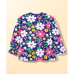 Babyhug Cotton Knit Full Sleeves Co-ords Night Suit with Floral Print - Purple