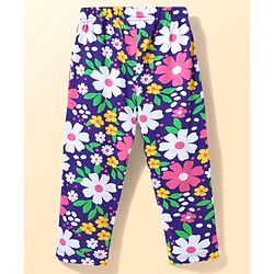 Babyhug Cotton Knit Full Sleeves Co-ords Night Suit with Floral Print - Purple