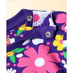 Babyhug Cotton Knit Full Sleeves Co-ords Night Suit with Floral Print - Purple