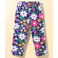 Babyhug Cotton Knit Full Sleeves Co-ords Night Suit with Floral Print - Purple