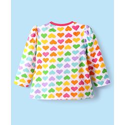 Babyhug Cotton Knit Full Sleeves Co-Ord Nightsuit with Heart Print - White