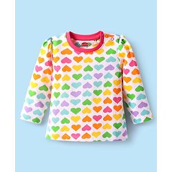 Babyhug Cotton Knit Full Sleeves Co-Ord Nightsuit with Heart Print - White