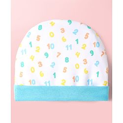 Babyhug 100% Cotton Cap Mittens & Booties With Numbers Print Light Blue - Diameter 10.5 cm