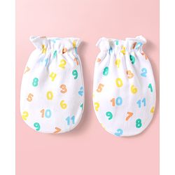 Babyhug 100% Cotton Cap Mittens & Booties With Numbers Print Light Blue - Diameter 10.5 cm