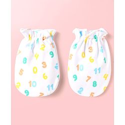 Babyhug 100% Cotton Cap Mittens & Booties With Numbers Print Light Blue - Diameter 10.5 cm