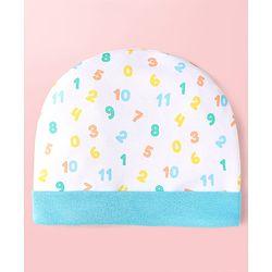 Babyhug 100% Cotton Cap Mittens & Booties With Numbers Print Light Blue - Diameter 10.5 cm