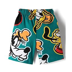 Babyhug Disney Single Jersey Knit Half Sleeves Co-ords Shorts Night Suit with Mickey & Friends Graphics - Green