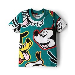 Babyhug Disney Single Jersey Knit Half Sleeves Co-ords Shorts Night Suit with Mickey & Friends Graphics - Green
