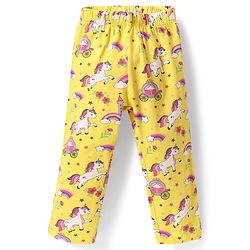 Babyhug Cotton Knit Full Sleeves Co-ords Night Suit with Unicorn & Rainbow Print - Yellow