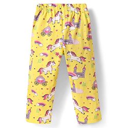 Babyhug Cotton Knit Full Sleeves Co-ords Night Suit with Unicorn & Rainbow Print - Yellow